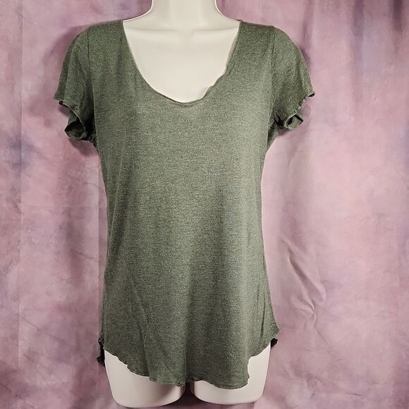 🐞Full Tilt Olive Rayon Scoop Neck Short Sleeve Blouse Large - Picture 3 of 11